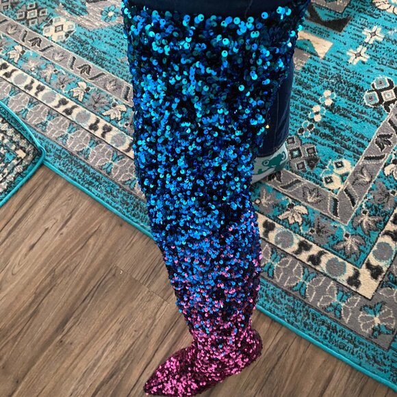 Sequins Gradient Color Pointed Toe Thigh High Stiletto Boots - Picture 4 of 6